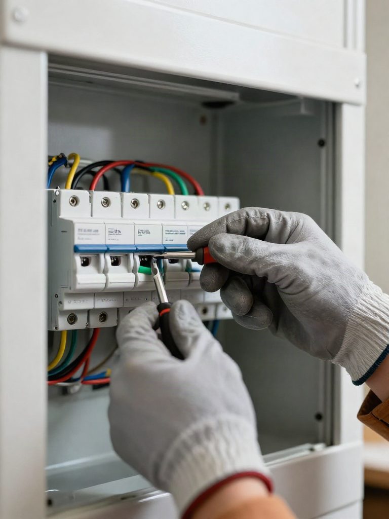 Elektriker som arbetar i en elcentral